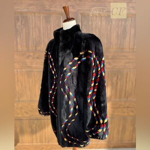 L/XL Real Dyed Sheared BEAVER FUR Jacket WOLFIE Furs Black / Retro 90’s